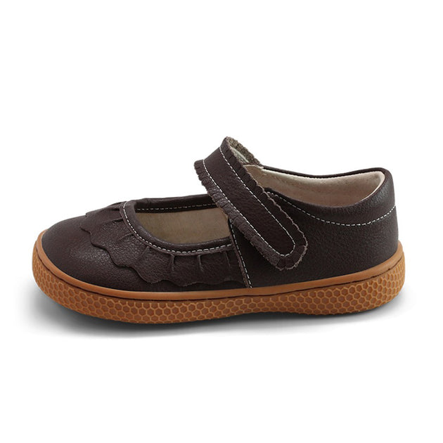 Ruche Brown Uniform Mary Janes with Ruffle For Little Girls Toddler Youth Livie Luca